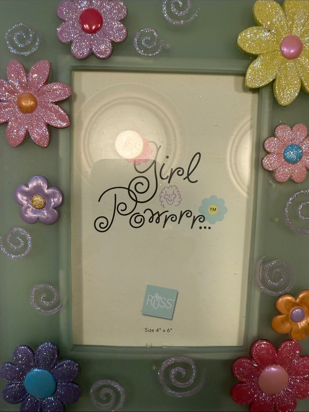 Russ Mint Green Floral Glitter Photo Frame